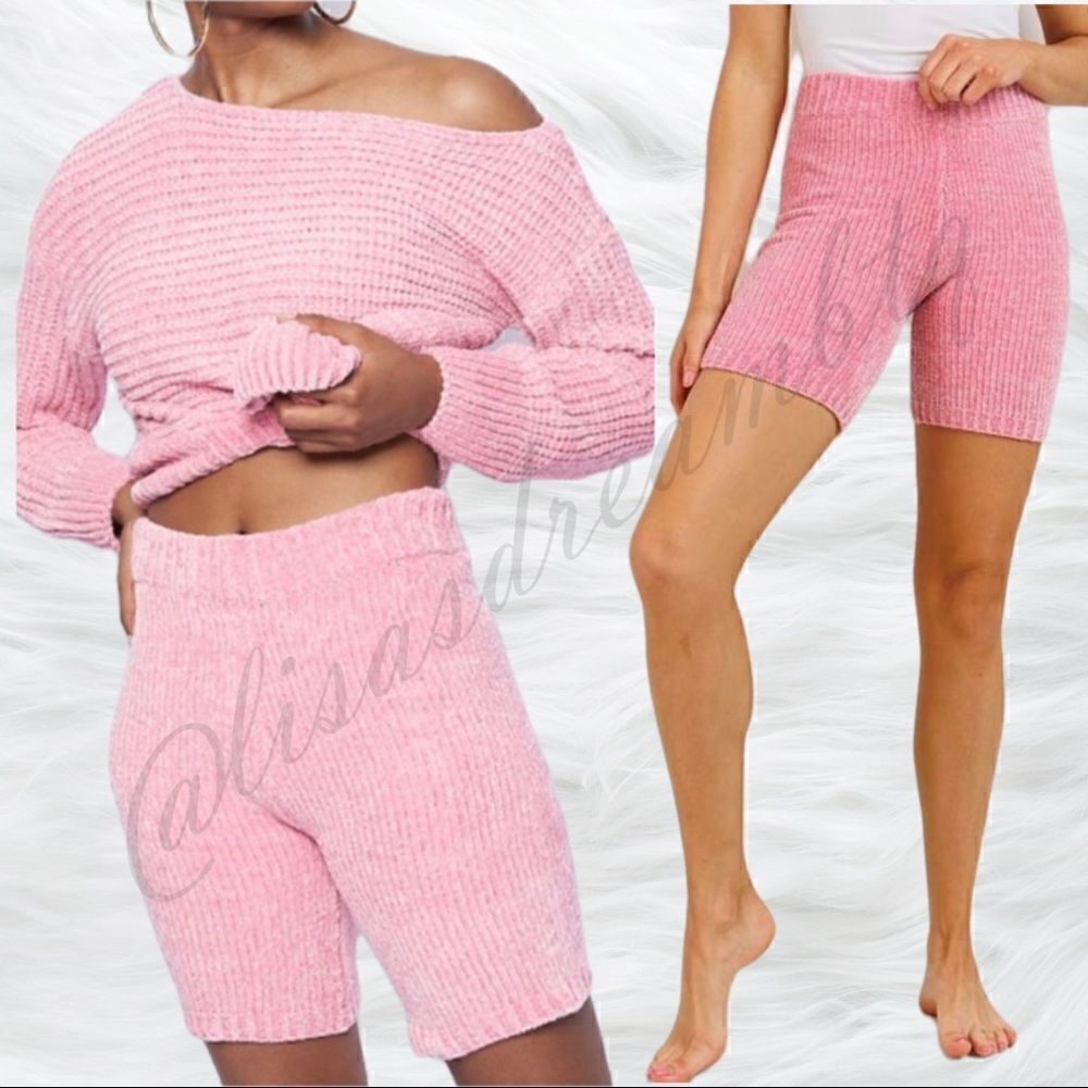 Pink Fuzzy Sweater Knit Malibu Bike Shorts